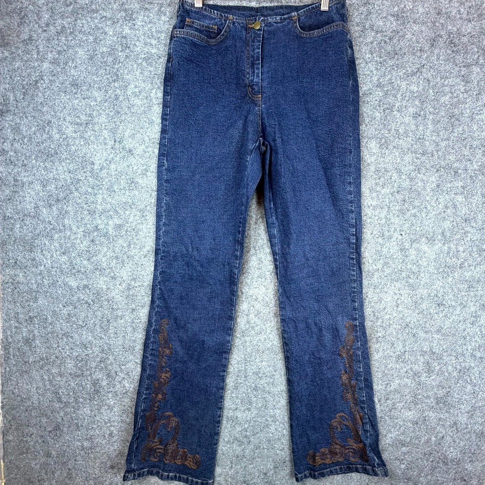Jones Jeans‎ Women 36 Blue Y2K Stretch Embroidered Straight Minimal Waist Band